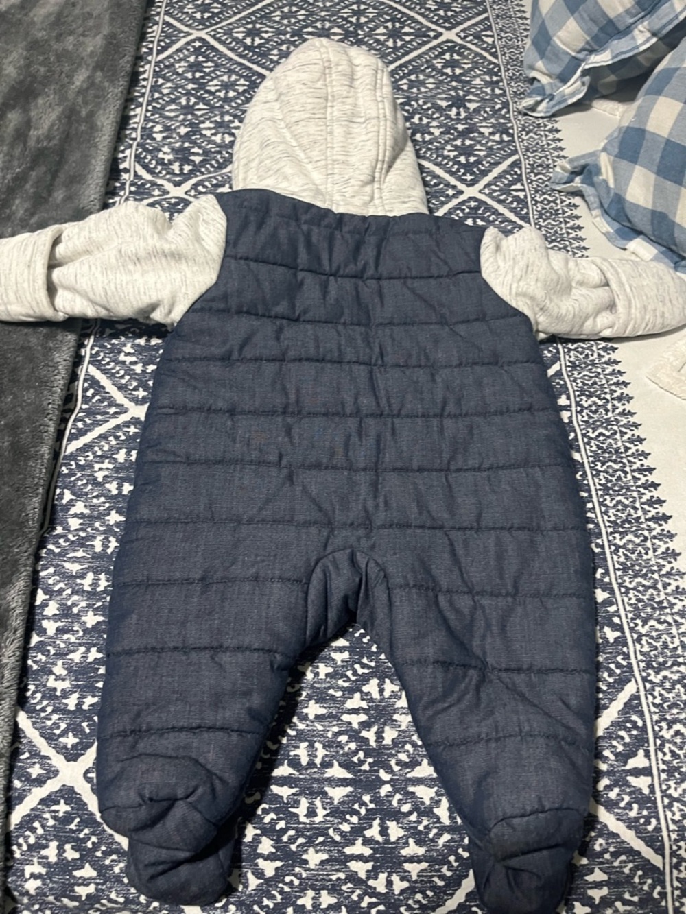 Calvin Klein Jeans Navy Puffer Snowsuit with Heather Gray Hood & Sleeves - Picture 8 of 8